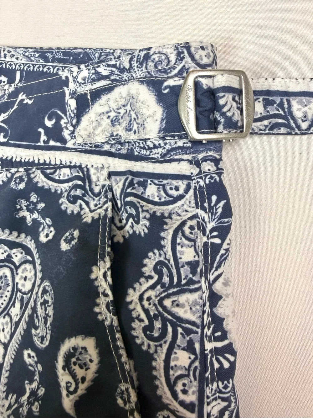 Ralph Lauren Purple Label Mayfair Swim Trunks Blue Bandana Paisley Patchwork L